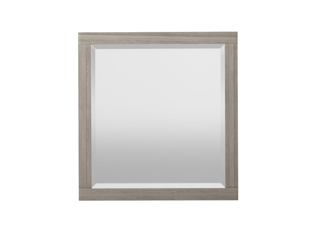 English Elm Mirror Elegant Solid Wood Frame with Elm Veneer, Metal Accents, Beveled Glass — Classic Wall Décor Light Gray 39.25 L x 42.25 W x 3.25 H B2699P238933