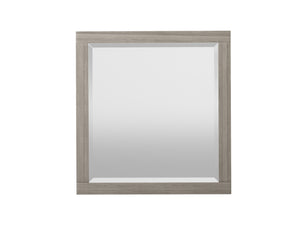 English Elm Mirror Elegant Solid Wood Frame with Elm Veneer, Metal Accents, Beveled Glass — Classic Wall Décor Light Gray 39.25 L x 42.25 W x 3.25 H B2699P238933