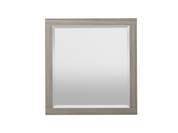 English Elm Mirror Elegant Solid Wood Frame with Elm Veneer, Metal Accents, Beveled Glass — Classic Wall Décor Light Gray 39.25 L x 42.25 W x 3.25 H B2699P238933