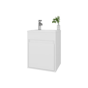 English Elm FM Wall-Mounted Belle Bathroom Vanity with Built-In Sink, Floating Design, Soft-Close Door, Sleek Storage Solution White 24 L x 21 W x 11 H B128P335849