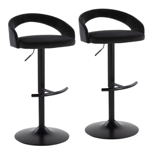 English Elm Adjustable Velvet Swivel Barstools with Black Metal Base for Kitchen or Home Bar Set B202S01991