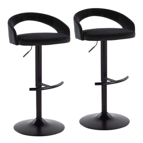 English Elm Adjustable Velvet Swivel Barstools with Black Metal Base for Kitchen or Home Bar Set B202S01991