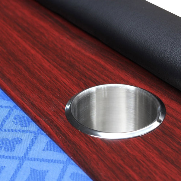 English Elm 96" Oval Poker Table Folding Felt Surface Wood Racetrack Rail Stainless Cup Holders Blue W2748S00038