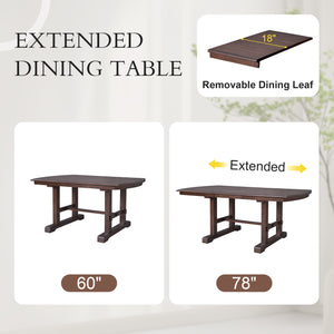 English Elm 60"-78" Extendable Dining Table with Removable Leaf, Solid Wood Farmhouse Kitchen Table for 4-8 Guests, Durable Finish and Easy Care Guidance Cherry N752P271802C