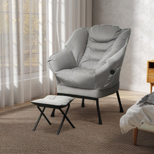 English Elm Lazy Tufted Velvet Accent Chair with Ottoman and Side Pockets for Reading Nooks T3971P405417
