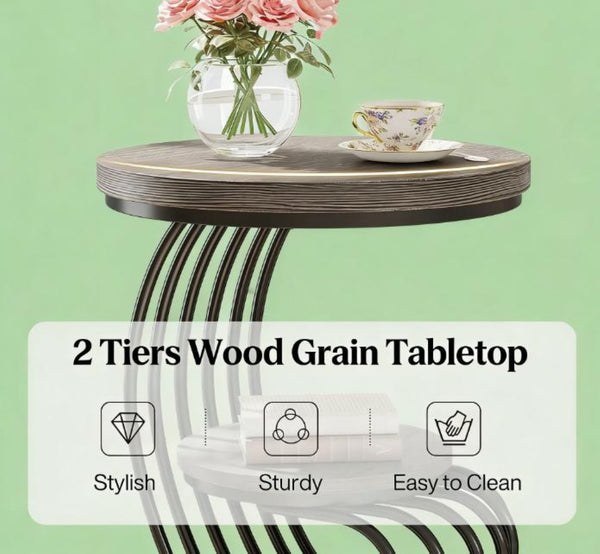 English Elm Drink Table Round Slatted Wood Grain Side for Living Room or Bedroom T3971P461207