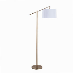 English Elm Casper 69" Contemporary Gold Floor Lamp with Off-White Linen Drum Shade, Angled Arm, Slim Design B202P223996