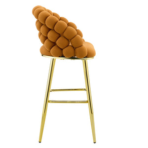 English Elm Set of 2 Sculptural Bubble Back Velvet Barstools with Glamorous Electroplated Legs Gold,Orange W3875P370838