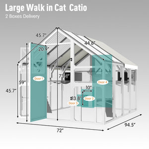 English Elm Large Walk-in Pine Wood Catio Enclosure with Platforms Resting Boxes and Planter Grey,White N704G201618K