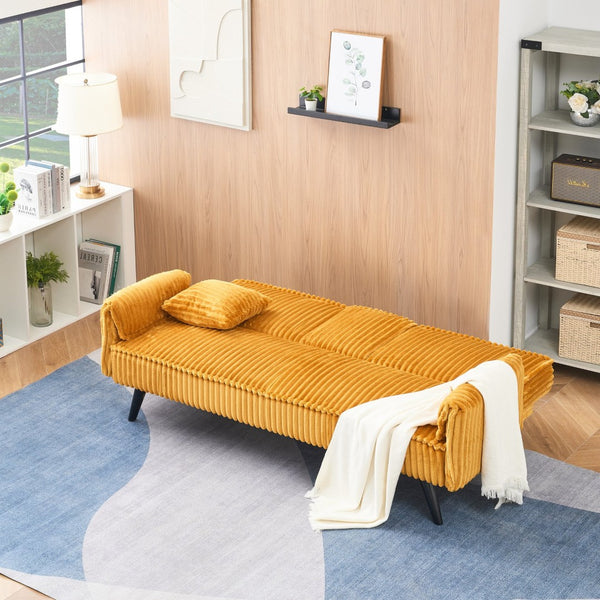 English Elm Minimalist Corduroy Three Seat Sofa with Reclining Backrest and Built in Cup Holders W1658P251973