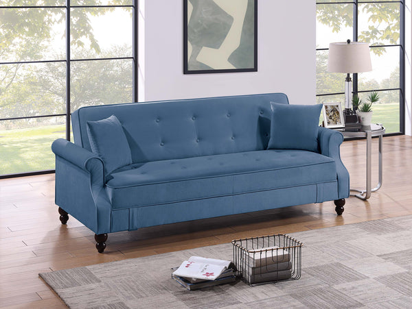 English Elm Adjustable Sofa Bed with Hidden Under-Seat Storage, Button-Tufted Comfort & Rolled Arm Elegance Blue 72 L x 43 W x 13 H B089P240494