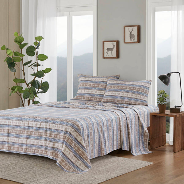 English Elm 3 Pcs Twin Sheet Set - Cozy Blue Snowflake Design, 100% Cotton Flannel For Warmth & Comfort B035P319779
