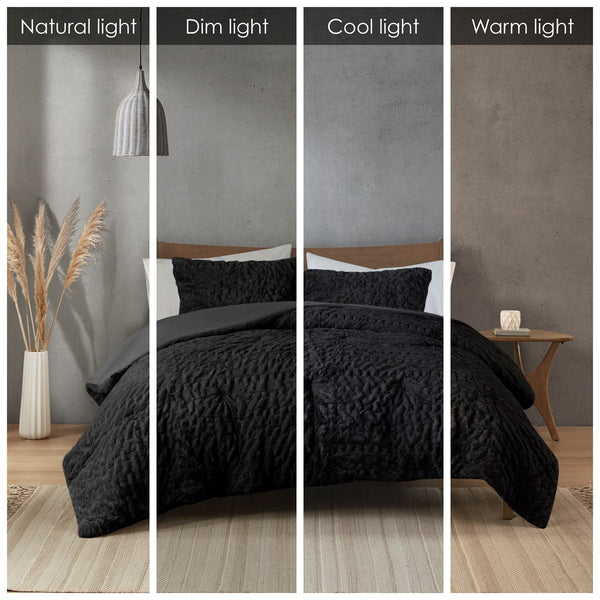 English Elm Full/Queen Blair Ruched Faux Fur Down Alternative Comforter Set – Luxurious Hypoallergenic OEKO‑TEX Bedding Ensemble Black 11.02 L x 18.31 W x 10.24 H B035129366