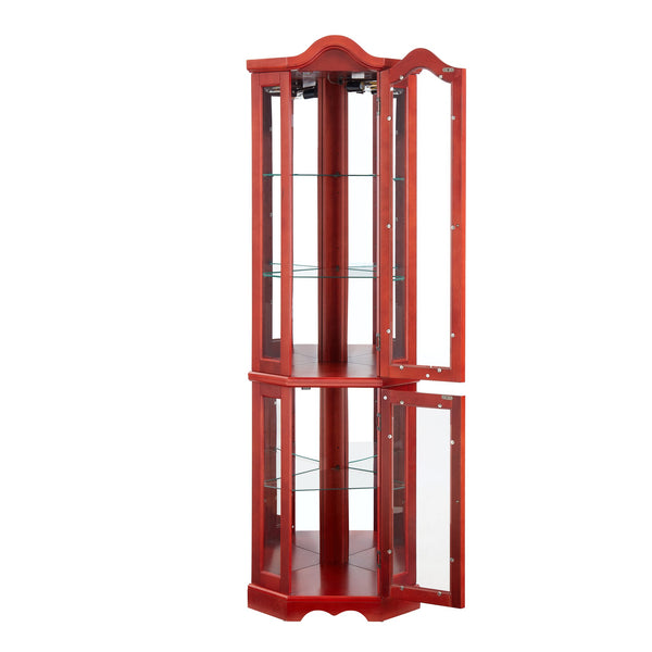 English Elm Lighted Corner Curio Cabinet - Elegant Cherry Display Case With Adjustable Shelves & Integrated Lighting W1758P294650