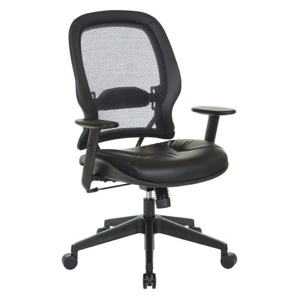 OSP Home Furnishings Dark Air Grid Back Manager Chair with Lumbar Support and Antimicrobial Seat Fabric 5790D-R107