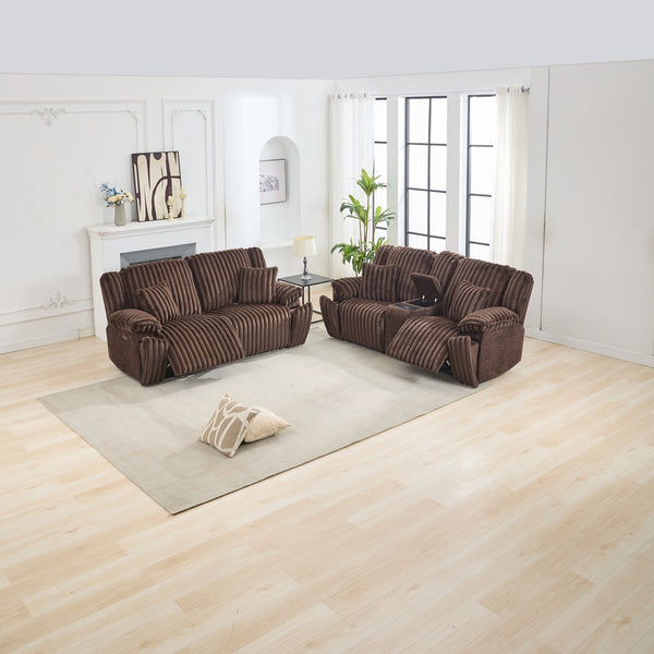 English Elm M079 Power Reclining Sofa & Loveseat Set - Cozy Brown Fabric, Usb Ports, Effortless Comfort & Style W1805S00107