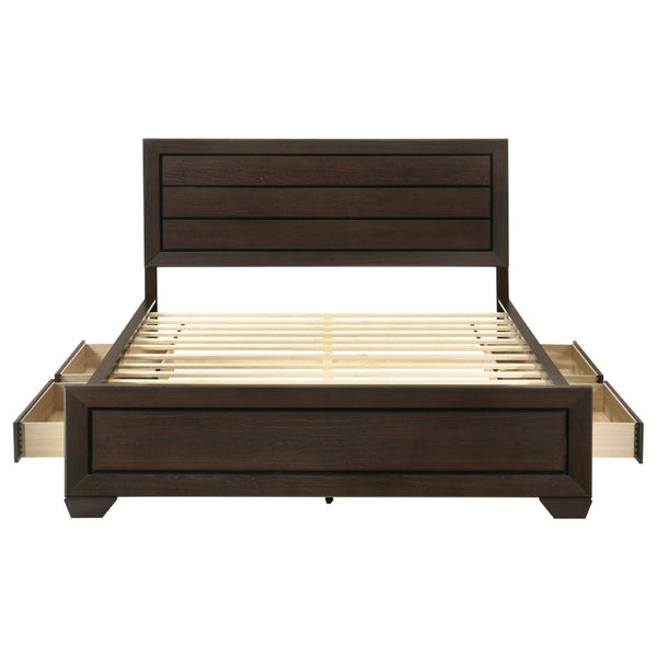 English Elm Holmgren Eastern King Storage Bed with Recessed Panel Headboard in Dark Cocoa Wood B062S01850