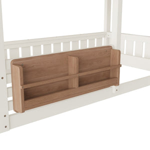 English Elm Full Bunk Bed with Trundle Bookshelf Storage Pine Frame Car Design for Kids W1580S00324