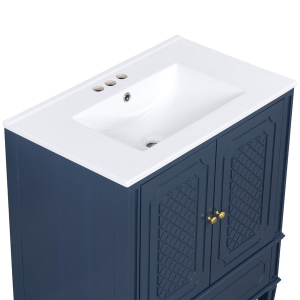 English Elm [video] 30 Inch Bathroom Vanity Acacia Wood Vintage Style Ceramic Sink Soft Close Storage N759P313313C