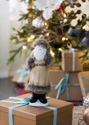 English Elm 2pcs Festive Gnome Figurines with Fluffy Beards and Striped Legs for Tabletop, Mantel, Holiday Charm Beige+White W2078P242128