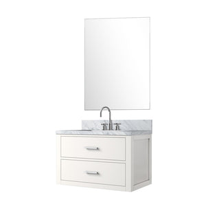 English Elm White Single Bath Vanity Set With Carrara Marble Top, Mirror & Faucet - Perfect For Small Spaces B2731S01972-GIGA