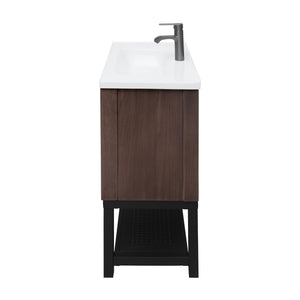 English Elm 32" Modern Bathroom Vanity with White Ceramic Seamless Sink, Textured Aluminum Faucet, Durable Hinges and Open Iron Shelf for Stylish Storage Walnut W688P224395