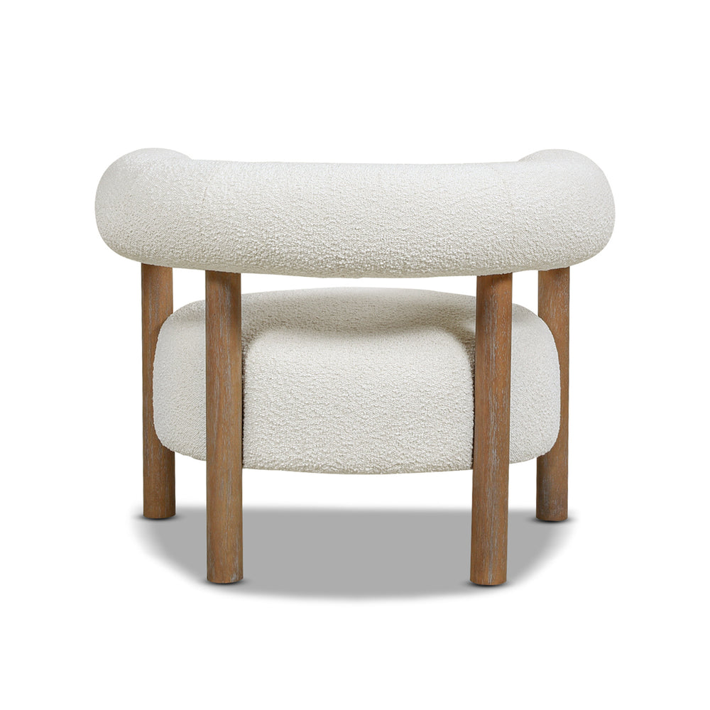 English Elm Jennifer Taylor Home - Fuji Plush 37" Mid Century Barrel Arm Chair in Ivory Bouclé — Wide 28" Seat, Solid Rubberwood Legs B2719P238263