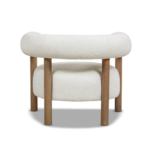 English Elm Jennifer Taylor Home - Fuji Plush 37" Mid Century Barrel Arm Chair in Ivory Bouclé — Wide 28" Seat, Solid Rubberwood Legs B2719P238263