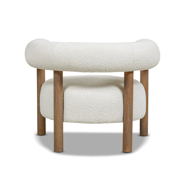 English Elm Jennifer Taylor Home - Fuji Plush 37" Mid Century Barrel Arm Chair in Ivory Bouclé — Wide 28" Seat, Solid Rubberwood Legs B2719P238263