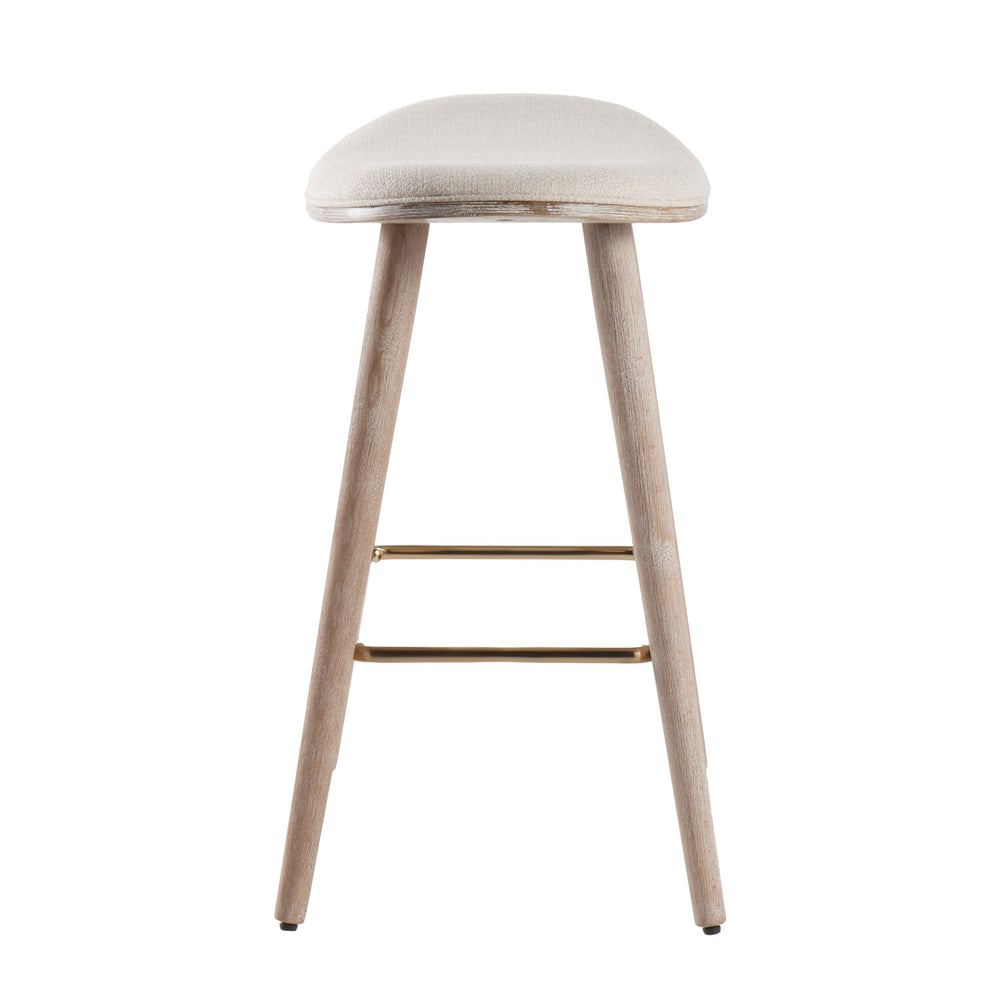 English Elm Saddle Contemporary 26" Counter Stool Set of 2 - Cream Fabric, Whitewashed Wood Legs & Gold Metal Accents B202P222109
