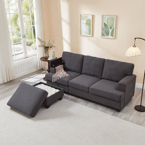 English Elm 86" Linen Sectional Sofa with Storage Ottoman Reversible Chaise for Small Spaces Dark Gray W1669S00038
