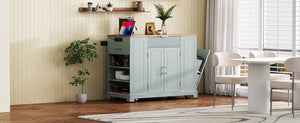 English Elm K&K Fluted Kitchen Island Cart with Tilt-Out Trash, Charging Station, Hidden Wheels & Ample Storage Grey+Blue N707P221571G