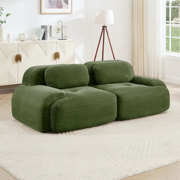 English Elm 82'' Curved Modular Sofa Corduroy Upholstered Two Seat Living Room Lounge Olive Green W714P323642