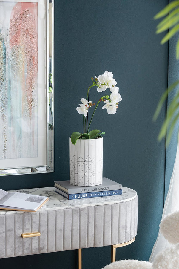 English Elm D6.3x8.7" Ceramic Planter — Tall Geometric Cylindrical Pot for Indoor Plants, Textured Modern Decor Accent W2078P391146