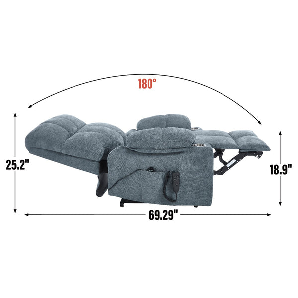 English Elm Dual Motor Power Lift Recliner with Massage Heat and Leatherair Upholstery for Living Room Grey-Blue W3224P294319