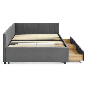 English Elm Full Size Upholstered Tufted Daybed With Storage Drawers - Chic Velvet Frame For Sofa & Sleep Needs W1413S00087