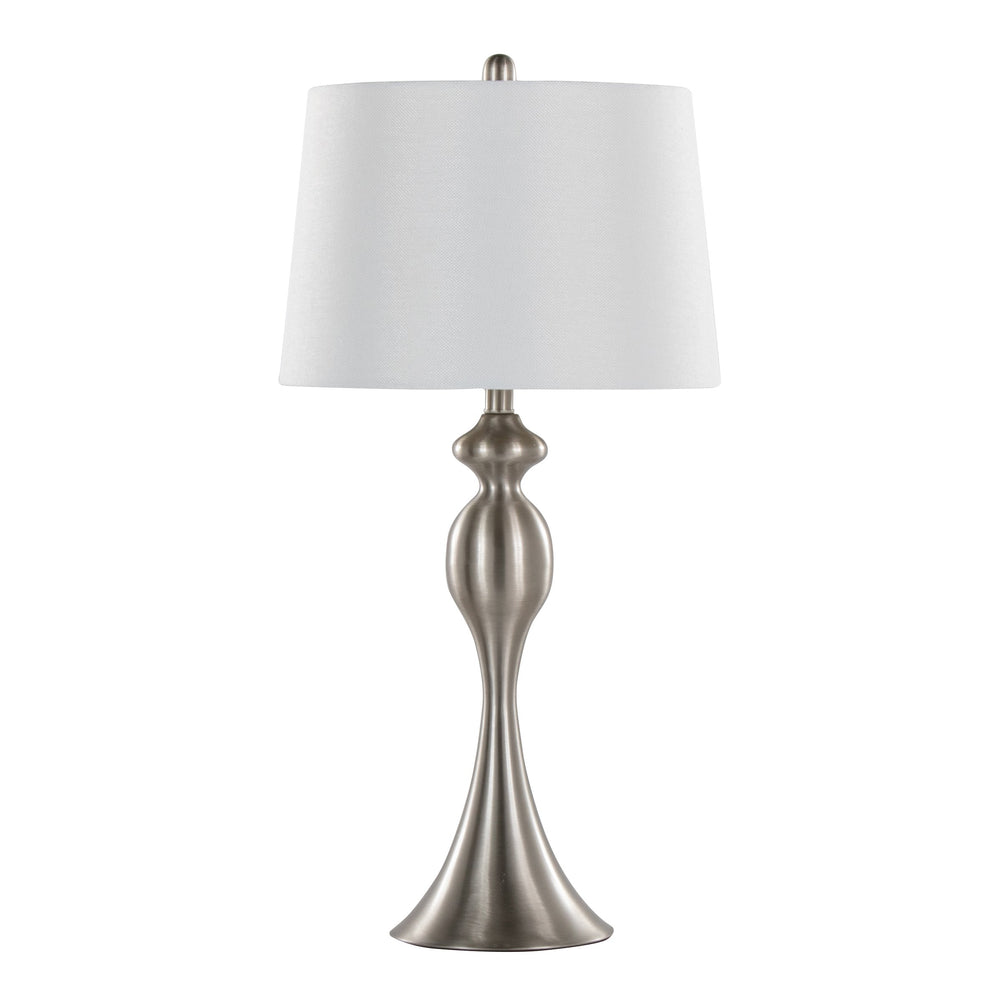 English Elm Ashland 30" Contemporary Brushed Nickel Table Lamp Set of 2 with White Linen Shade, 3-Way Rotry Switch B202P224108