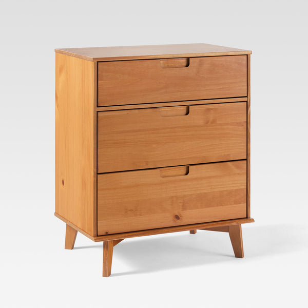3-Drawer Groove Handle Solid Wood Dresser Caramel BR3DSLDRCA-T Walker Edison