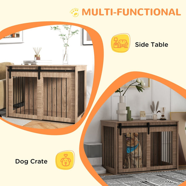 English Elm Pawhut Furniture Style Dog Kennel End Table with Walnut Finish for Large Breeds W2225P173786
