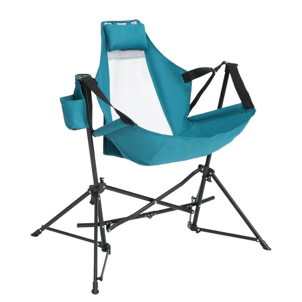 English Elm Steel Framed Hammock Style Folding Camping Chair Breathable Fabric Reclining Outdoor Seat Blue W640P147220