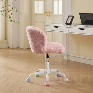 English Elm A&A Plush Faux Fur Office Chair with Ergonomic Wrap Back, Breathable No-Shed Seat and Stable Base Pink W1143P324153