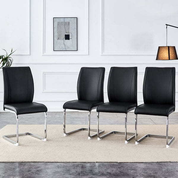 English Elm Luxury Modern Arch Chairs - Set Of 4 Black Pu Upholstered Dining Chairs With Stylish Silver Legs W1151P154857