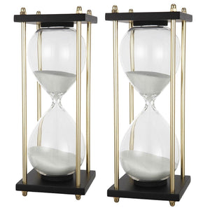 English Elm Set Of 2 Elegant Hourglass Timers In Black And Brass Stand - 30-Minute Sand Timer Decor Accent W2078P279112-GIGA