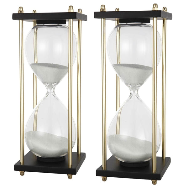 English Elm Set Of 2 Elegant Hourglass Timers In Black And Brass Stand - 30-Minute Sand Timer Decor Accent W2078P279112-GIGA
