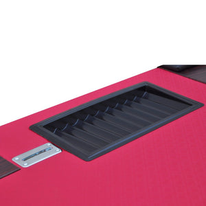 English Elm 96" Casino Style Poker Table with Speed Cloth Felt Racetrack and Steel Cup Holders Red W2748S00016