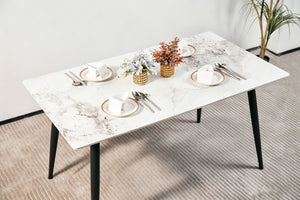 English Elm Modern Sintered Stone Rectangular Dining Table Seats Six with Tapered Black Metal Legs W1911S00017