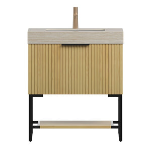 English Elm Yolan 30 Inch Freestanding Bathroom Vanity Plywood Cabinet Sintered Stone Top Oak Finish Beige,Black,Golden Oak W2615S00651