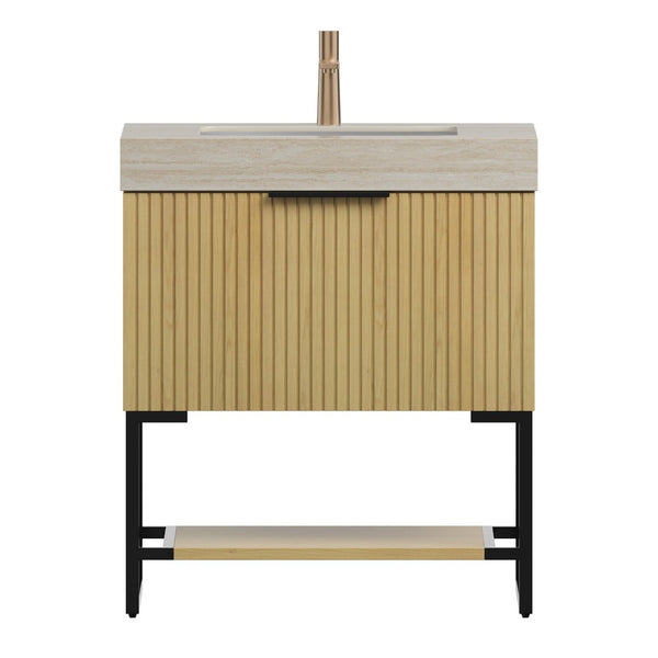 English Elm Yolan 30 Inch Freestanding Bathroom Vanity Plywood Cabinet Sintered Stone Top Oak Finish Beige,Black,Golden Oak W2615S00651