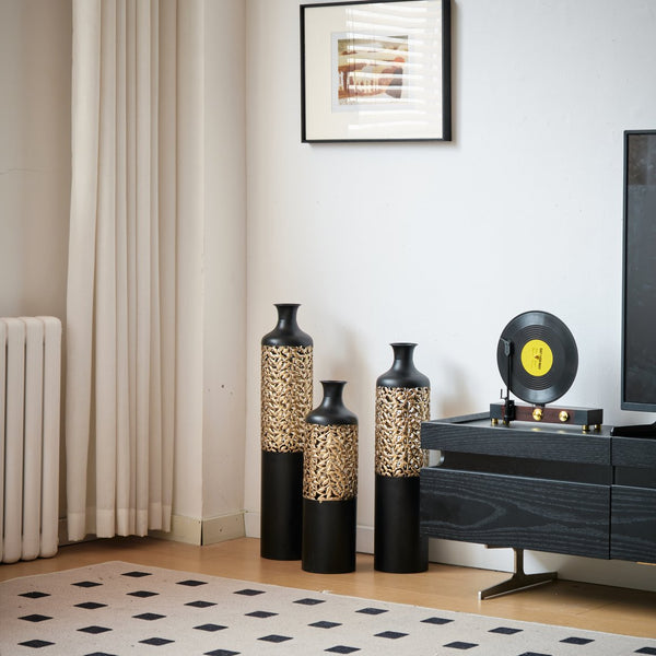 English Elm Floor Metal Vases Set Of 3 – Elegant White & Gold Decor For Modern Home Accents, 20.8"-28.7" Tall W2796P234278