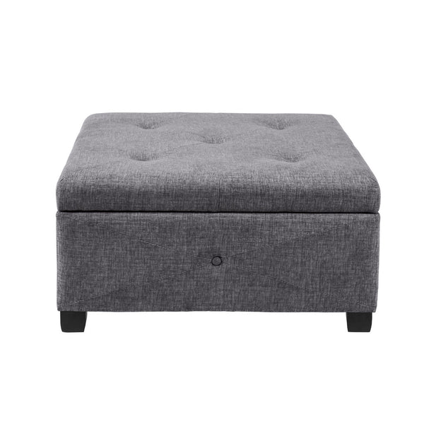 JLA Home Madison Park - Soft Storage Ottoman with Button-Tufted Top and Soft-Close Lid, Solid Wood Legs for Elegant Livingroom Charcoal FPF18-0256